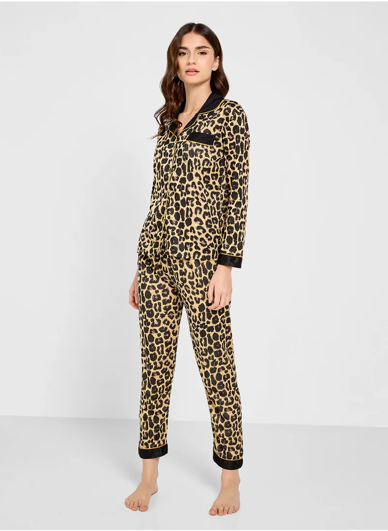 Ginger Leopard Print Shirt & Pyjama Set