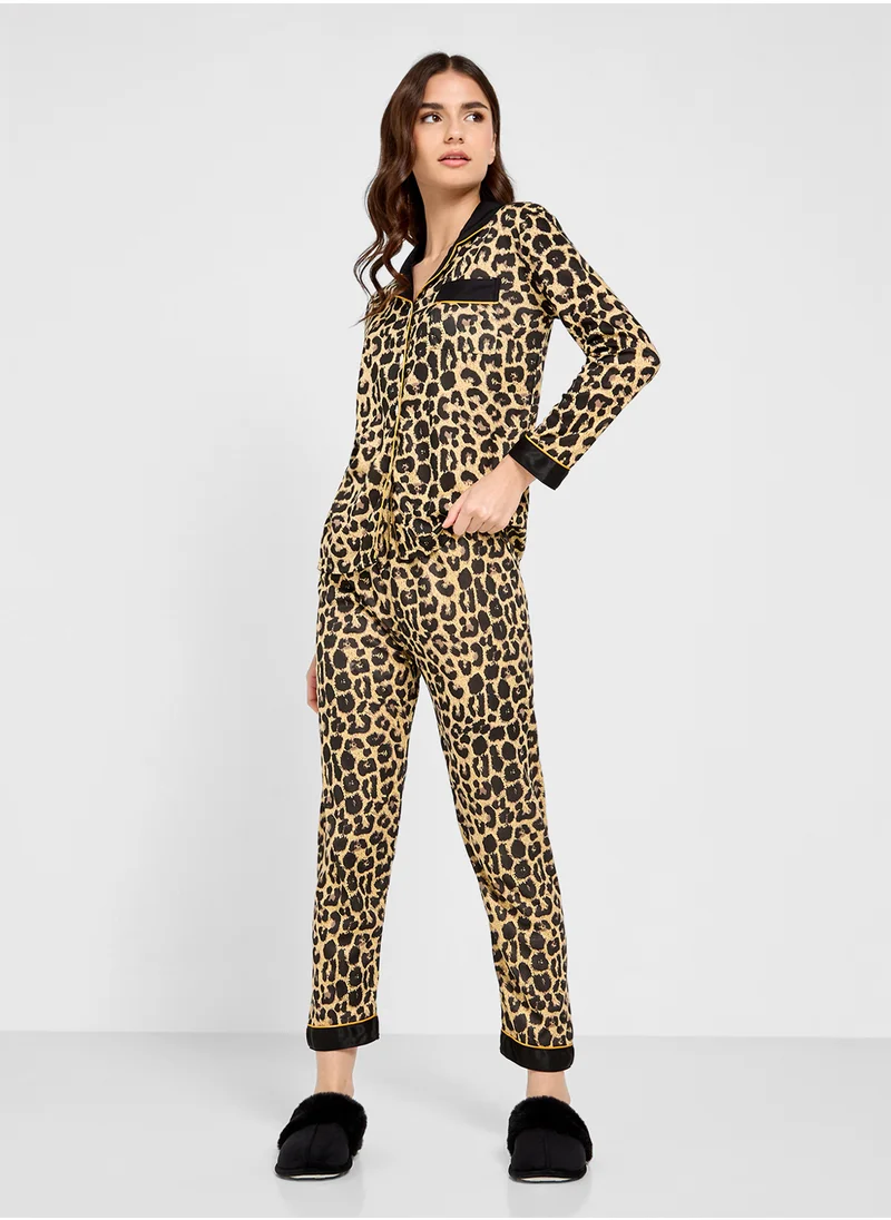 Ginger Leopard Print Shirt & Pyjama Set