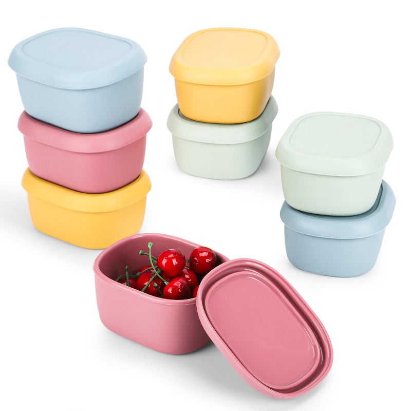 AOEDEO 8 pcs 10 oz Silicone Snack Containers for Kids Small Food Containers with Lids Fruit Container for Lunch Stackable Lunch Container for Kids Daycare School and Travel