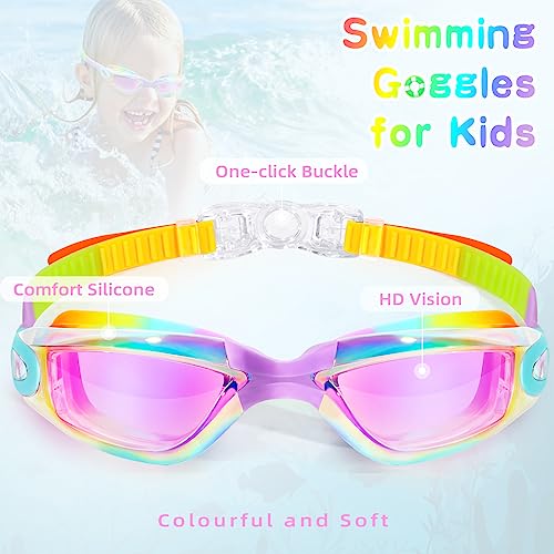 Freela Kids Swim Goggles, 2 Packs Swimming Goggles for Kids 3-14, Boys Girls Swim Goggles Anti Fog UV Protection No Leaking - Image 2