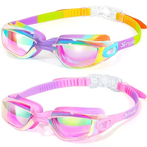 Freela Kids Swim Goggles, 2 Packs Swimming Goggles for Kids 3-14, Boys Girls Swim Goggles Anti Fog UV Protection No Leaking - Image 1