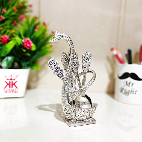 Kridaykraft Metal Swan (Duck) Silver Spoon Stand for Dining Table/6 Pc Spoon Set with Stand/Decorative Spoon Rest Showpiece Item for Dining Table... - Image 1