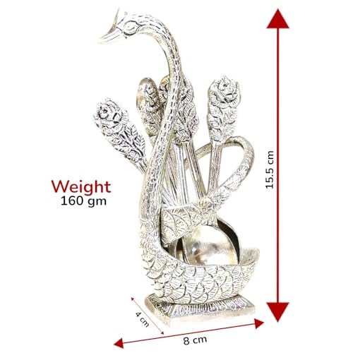 Kridaykraft Metal Swan (Duck) Silver Spoon Stand for Dining Table/6 Pc Spoon Set with Stand/Decorative Spoon Rest Showpiece Item for Dining Table... - Image 2