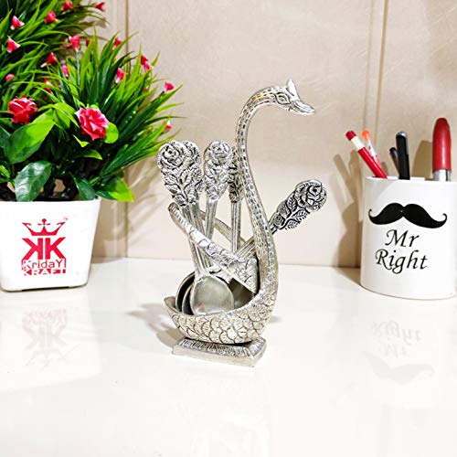 Kridaykraft Metal Swan (Duck) Silver Spoon Stand for Dining Table/6 Pc Spoon Set with Stand/Decorative Spoon Rest Showpiece Item for Dining Table... - Image 4