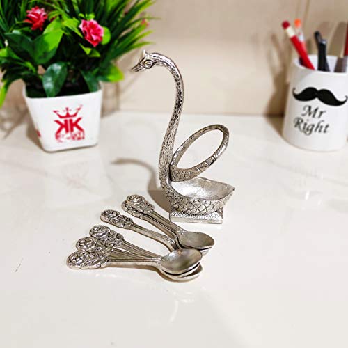 Kridaykraft Metal Swan (Duck) Silver Spoon Stand for Dining Table/6 Pc Spoon Set with Stand/Decorative Spoon Rest Showpiece Item for Dining Table... - Image 3