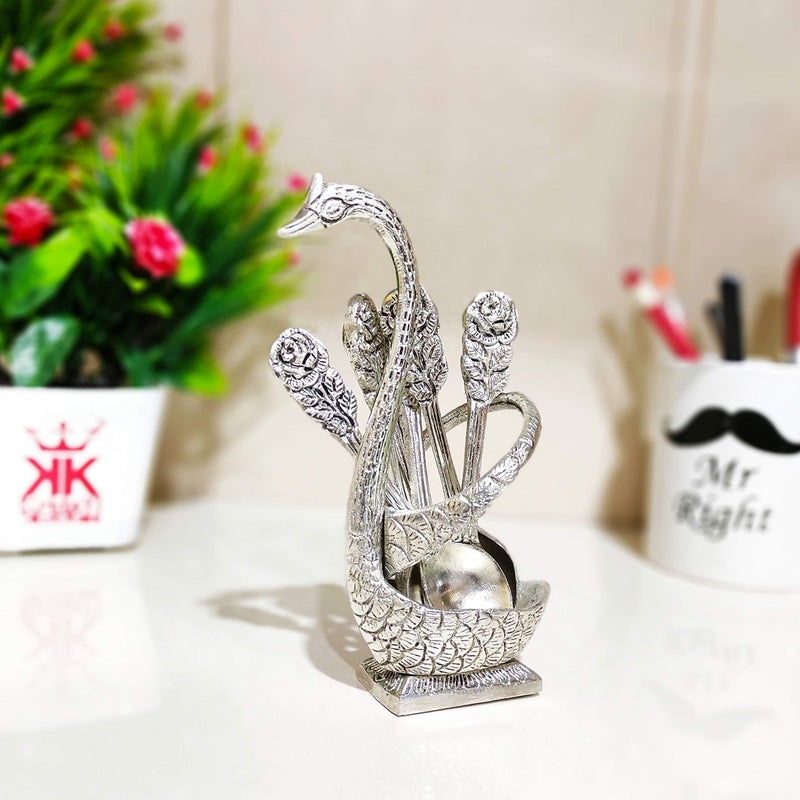 Kridaykraft Metal Swan (Duck) Silver Spoon Stand for Dining Table/6 Pc Spoon Set with Stand/Decorative Spoon Rest Showpiece Item for Dining Table... - Image 5