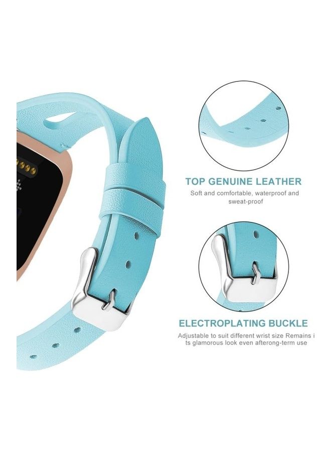 NIBEMINENT Leather Middle Opening Watch Strap For Fitbit Blue - Image 5