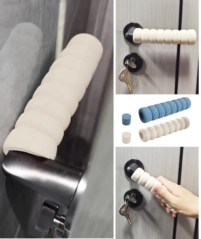 INIMAGINE 6 Pcs Door Stopper for Kids Safety,Safety Products for Home, Door Handle Protector Sponge Screw Door Handle Protective Cover Anti-Collision (Blue and White) - Image 3