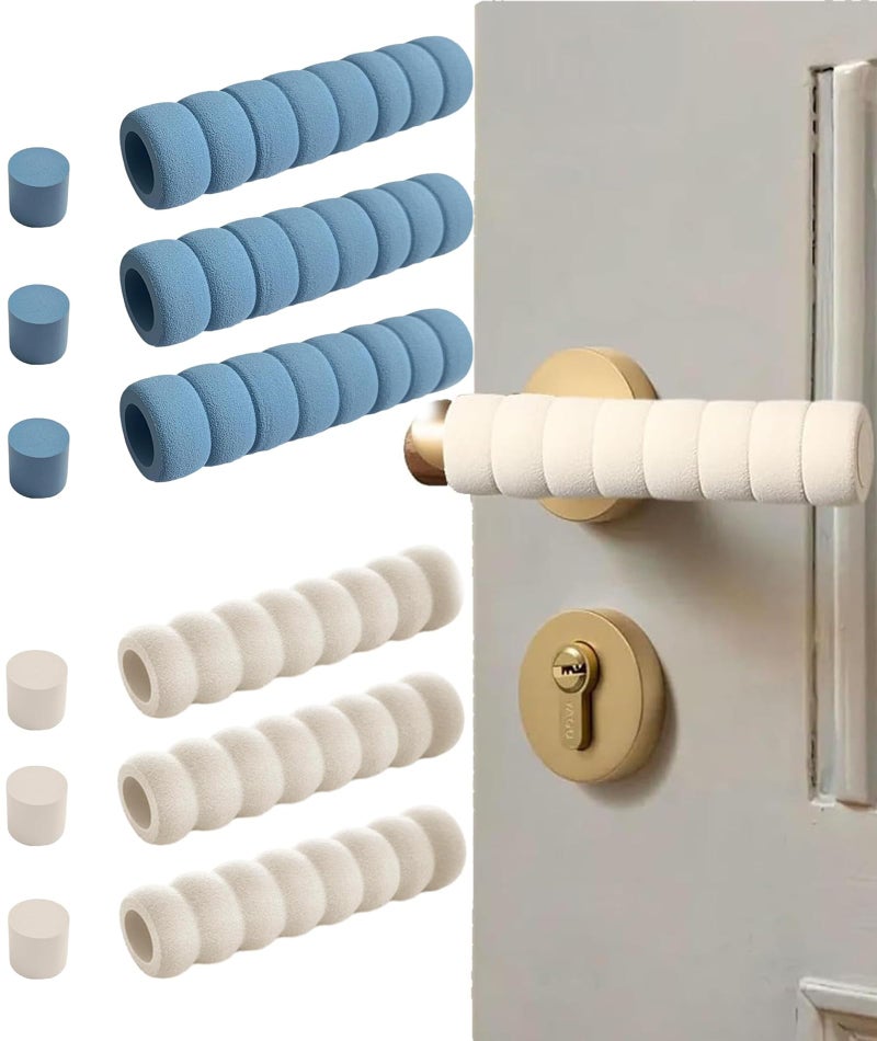 INIMAGINE 6 Pcs Door Stopper for Kids Safety,Safety Products for Home, Door Handle Protector Sponge Screw Door Handle Protective Cover Anti-Collision (Blue and White) - Image 1