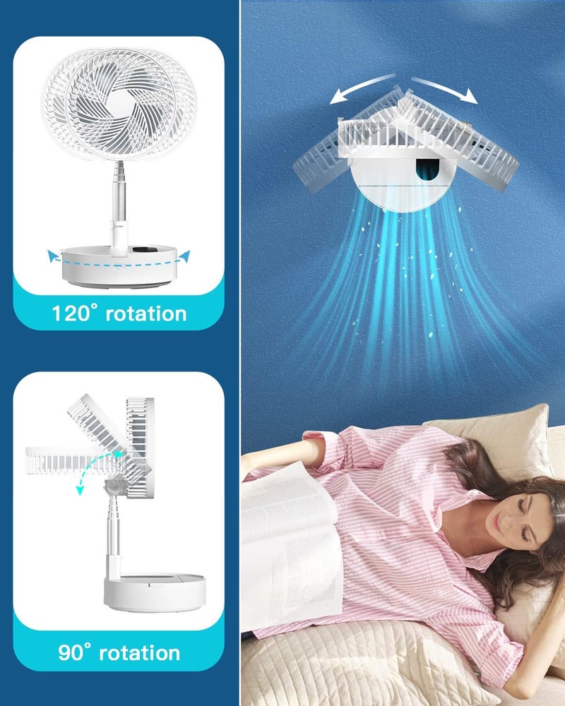 AICase Stand Fan, 9.5 inch Folding Portable Telescopic Floor/USB Desk Fan with 10000mAh Rechargeable Battery,4 Speeds Super Quiet Adjustable Height and Head Great for Office Home Outdoor Camping - Image 5
