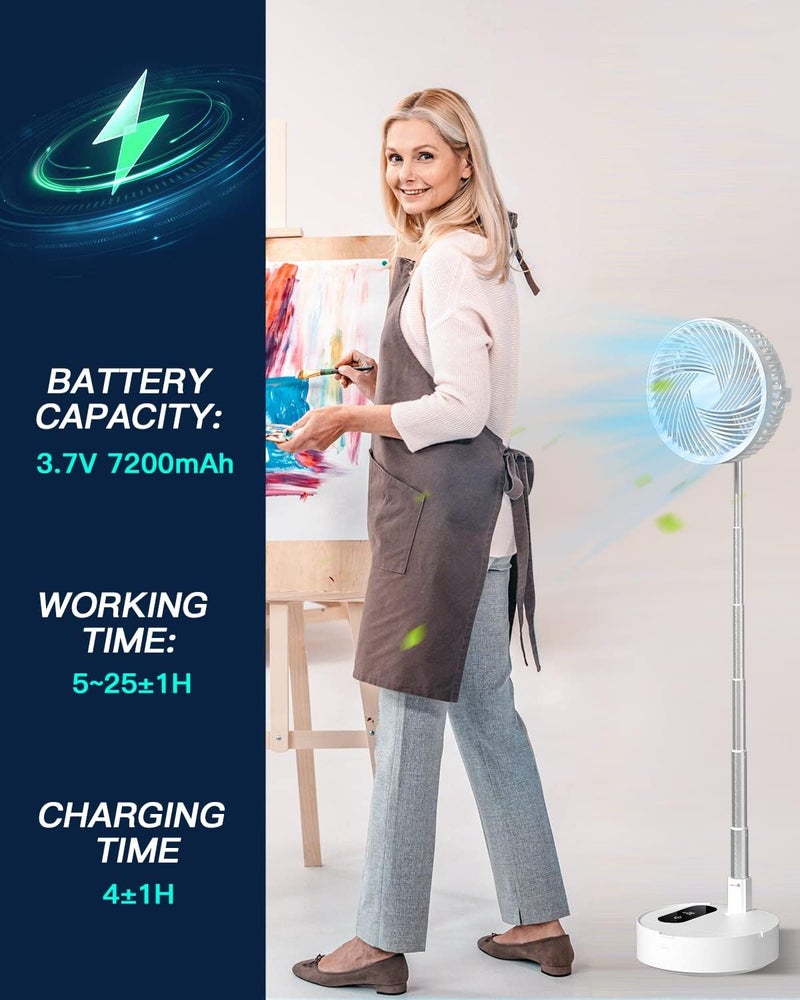 AICase Stand Fan, 9.5 inch Folding Portable Telescopic Floor/USB Desk Fan with 10000mAh Rechargeable Battery,4 Speeds Super Quiet Adjustable Height and Head Great for Office Home Outdoor Camping - Image 3