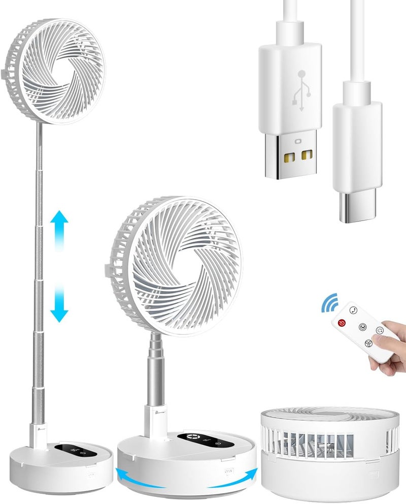 AICase Stand Fan, 9.5 inch Folding Portable Telescopic Floor/USB Desk Fan with 10000mAh Rechargeable Battery,4 Speeds Super Quiet Adjustable Height and Head Great for Office Home Outdoor Camping - Image 1
