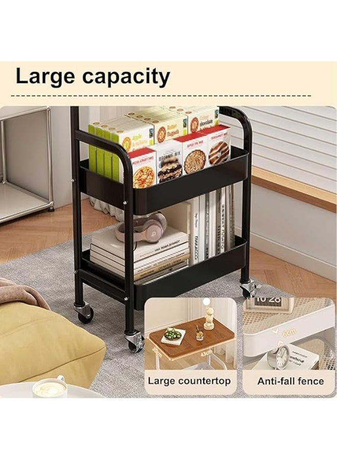 3 Tier Utility Cart Organizer with Wooden Tabletop, Thickened Metal Carts with Brakeable Silent Swivel Casters, Mesh Basket Ventilation Design for Kitchen, Bathroom, Living Room, Office, White - Image 4