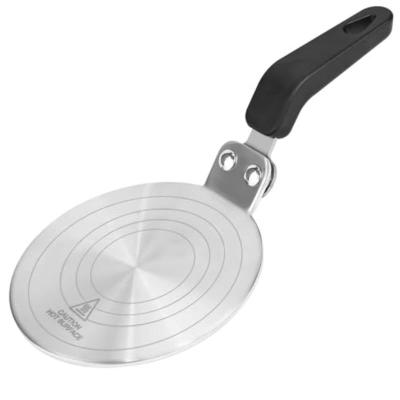 Induction Hob Converter Plate for Moka Pot and Milk Coffee, Stainless Steel in Silver, Even Heat Distribution with Detachable Handle 13 CM - Image 1