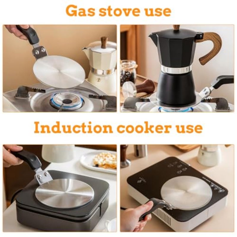 Induction Hob Converter Plate for Moka Pot and Milk Coffee, Stainless Steel in Silver, Even Heat Distribution with Detachable Handle 13 CM - Image 4