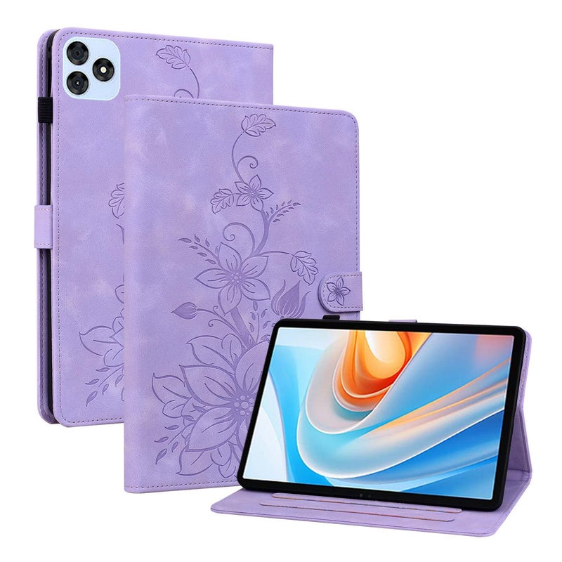 erorex For Itel Vistatab 30 Lily Embossed Leather Tablet Case(Purple) - Image 1