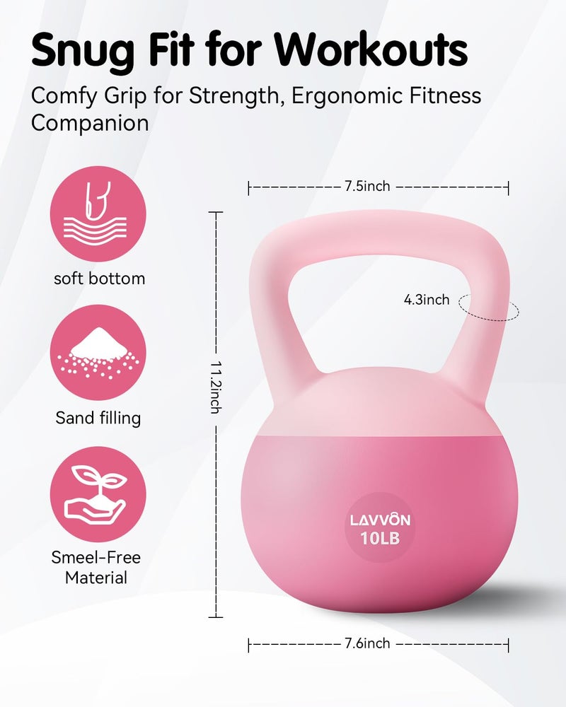 LAVVON Soft Kettlebell - Cushioned Impact-Resistant Base and Anti-Slip, Kettle bell Anti-Slip Grip Weight for Home Workouts, Safe Strength Training Kettlebells Sets for Women & Men, With Non-slip Gloves (Pink, 10 LB) - Image 5