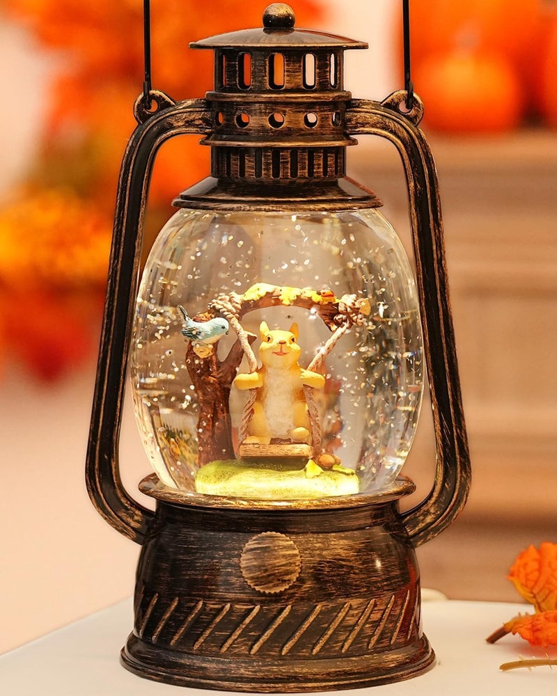 PEATOP Christmas Snow Globes Squirrel Light Up 6H Timer Glitter Snow Globes Christmas Decorations Indoor Blue Robin Christmas Decor Gifts - Image 1