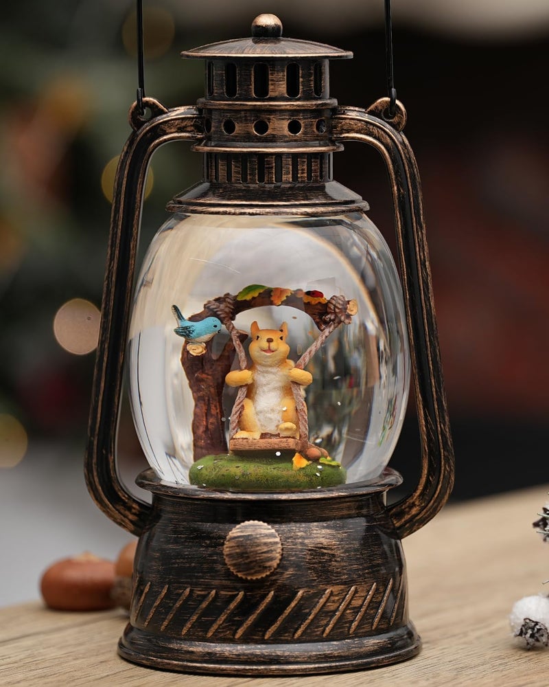 PEATOP Christmas Snow Globes Squirrel Light Up 6H Timer Glitter Snow Globes Christmas Decorations Indoor Blue Robin Christmas Decor Gifts - Image 5