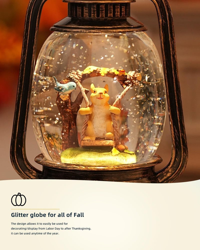 PEATOP Christmas Snow Globes Squirrel Light Up 6H Timer Glitter Snow Globes Christmas Decorations Indoor Blue Robin Christmas Decor Gifts - Image 3