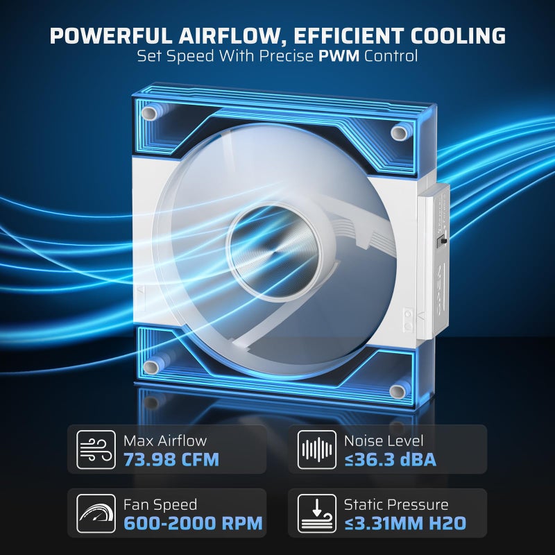 LTC CF-123D 120mm PC Case Fan, Daisy-Chain Connection, Reversible Airflow 2000RPM Max, Infinity Mirror ARGB Lighting, HDB Bearing PWM Computer Case Cooling Fan, Motherboard SYNC, 3 Pack, White - Image 5