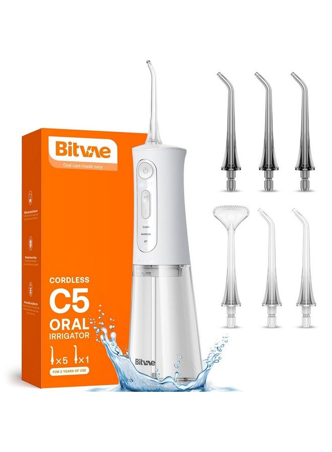 Bitvae C5 Water Dental Flosser For Teeth, Rechargeable Water Teeth Cleaner Picks, 3 Modes 5 Intensities, Ipx7 Waterproof, Water Flosser Usb Cordless Water Dental Picks For Cleaning Frost White - Image 1
