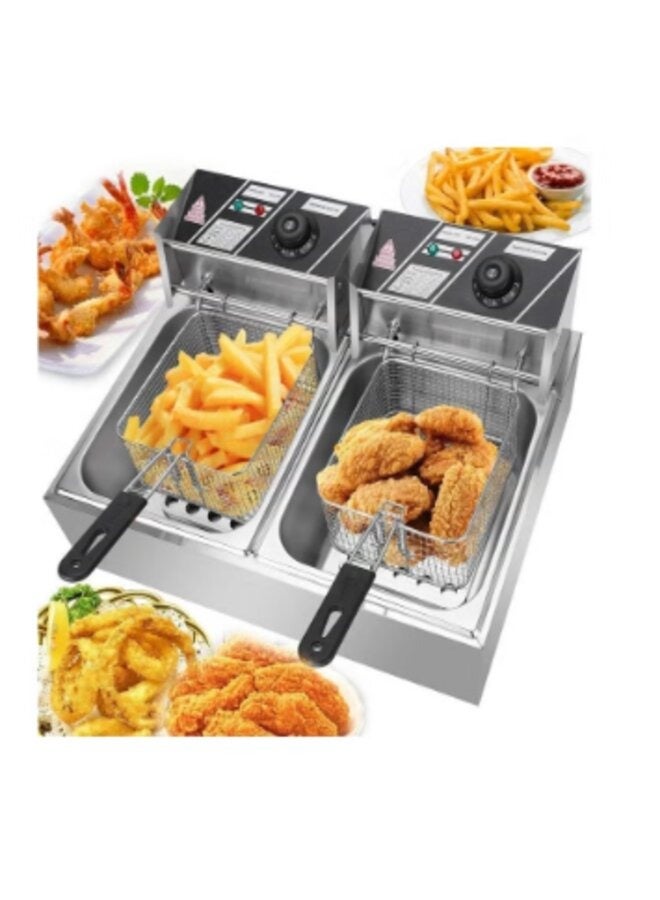 Denx Stainless Steel 6L Deep Oil Fryer with Basket Strainer Jumbo Size Adjustable Temperature & Timer, Perfect Chicken, Shrimp, French Fries, Chips & More, Removable Oil Container - Image 1