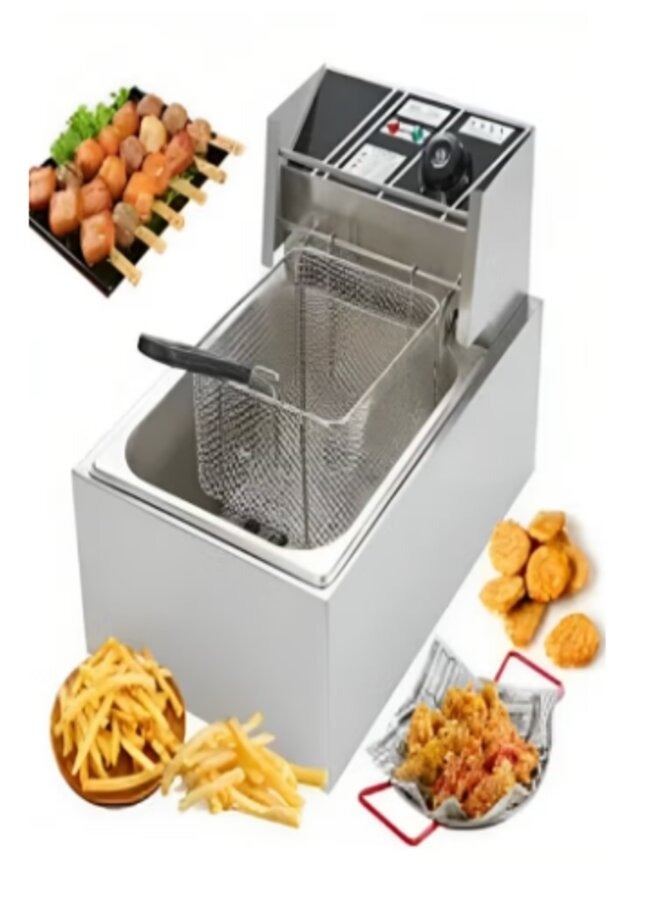 Denx Stainless Steel 6L Deep Oil Fryer with Basket Strainer Jumbo Size Adjustable Temperature & Timer, Perfect Chicken, Shrimp, French Fries, Chips & More, Removable Oil Container - Image 2