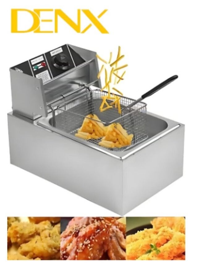 Denx Stainless Steel 6L Deep Oil Fryer with Basket Strainer Jumbo Size Adjustable Temperature & Timer, Perfect Chicken, Shrimp, French Fries, Chips & More, Removable Oil Container - Image 3