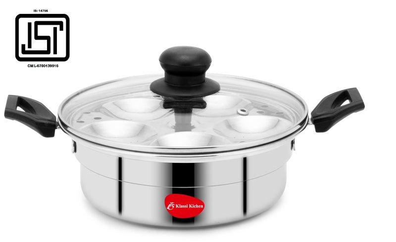 KLASSI KICHEN Stainless Steel Multi Steamer Pot with Glass Lid | Idli Maker with 4 Plates (9 Idlis Each) & Mini Idli Plate | 1.5L Steamer | Gas Stove & Induction Compatible Dhokla & Vegetable Steamer - Image 2