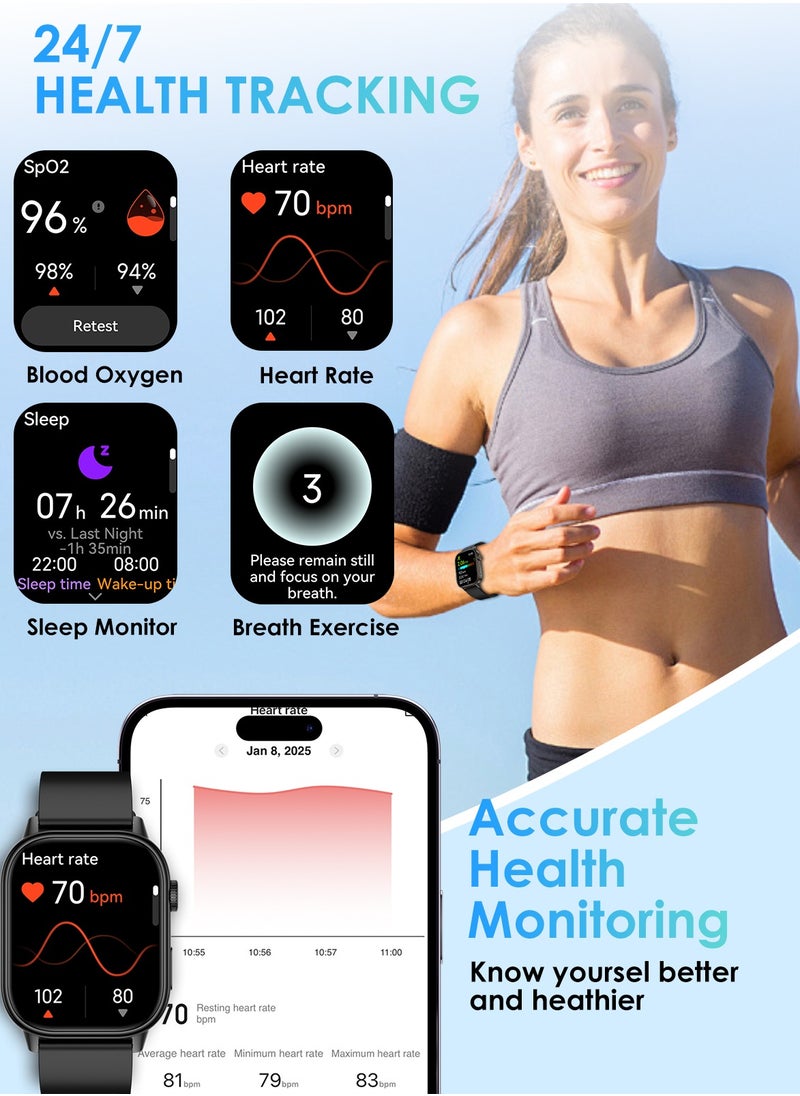 XQOOPS - XQOOPS Smart Watch for Men Women, GPS Tracking, 2.01'' Touch Screen, Bluetooth Calling, 178+ Sport Modes, Swimming, Heart-Rate & Sleep Health Monitoring, AI Assistant, for Android & iPhone, Black - Image 1
