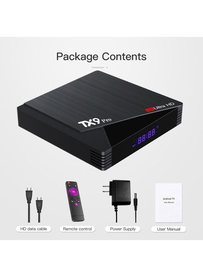 بلو فاير جهاز TX9 Pro 6K Ultra HD Smart TV Box مع 8GB RAM و128GB eMMC ومعالج رباعي النواة، يدعم ترميز H.265 والاتصال عبر الواي فاي، مشغل وسائط للتلفاز لمشاهدة الأفلام والمسلسلات والفيديوهات أونلاين، جهاز بث منزلي بتصميم مدمج مع شاشة رقمية، لون أسود - Image 4