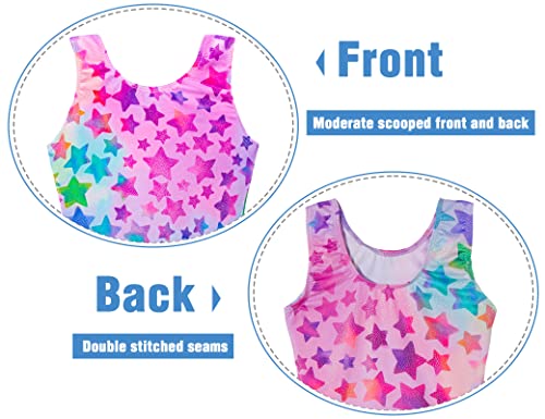 TENVDA Girls Gymnastics Leotards Size 5-6 Years Hotpink Stars Sparkly Classic One-Piece Sleeveless Kids Biketard Unitard - Image 3