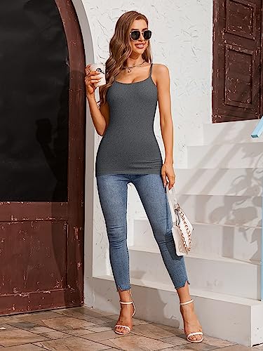 ATTRACO Slim fit Camis for Womens Shelf Bra Tank Shirt Two Packs Grey Black Large - Image 5