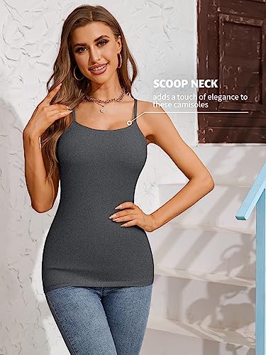 ATTRACO Slim fit Camis for Womens Shelf Bra Tank Shirt Two Packs Grey Black Large - Image 2