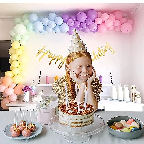 SpecialYou.in Rainbow Theme Happy Birthday Decorations DIY Kit Combo for Girls and Women with Pastel Pink, Blue, Green, Yellow, Peach and Purple Balloons & Gold Cursive HBD Banner- Pack of 53 Items - Image 4