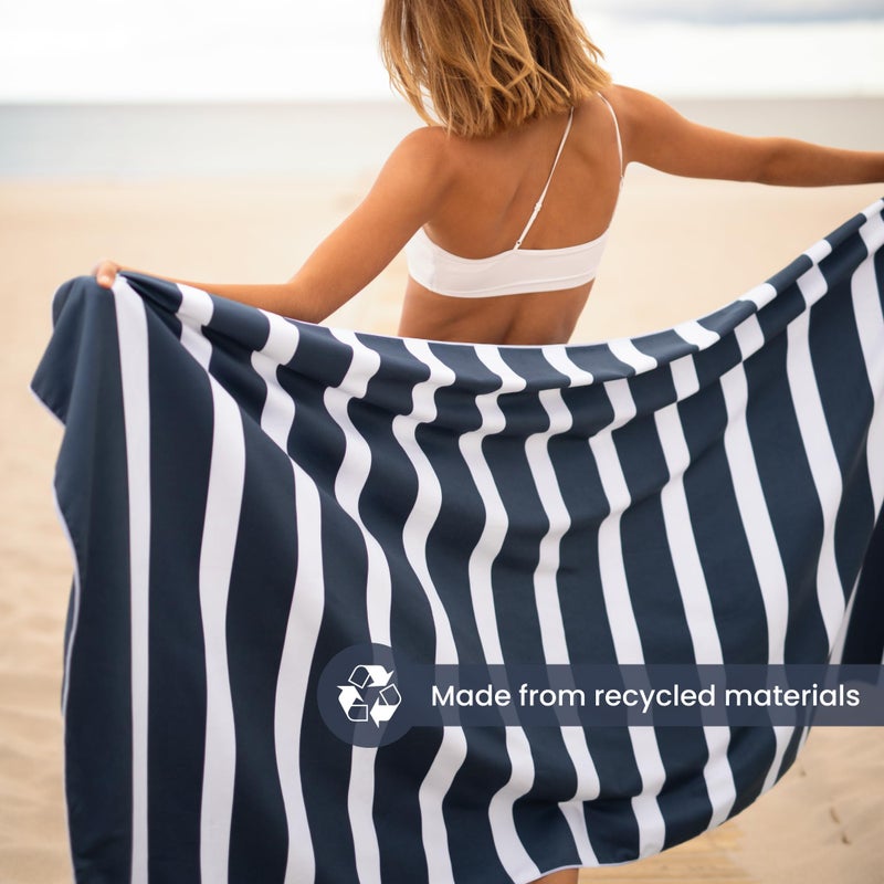 SummerSand Microfiber Beach Towel Extra Large (79 x 39.5 in) - Quick Dry, Sand Free - Compact and Lightweight for Travel - Recycled Materials - Travel Bag Incl - Oversized Pool Towel â€“ Deep Blue - Image 3
