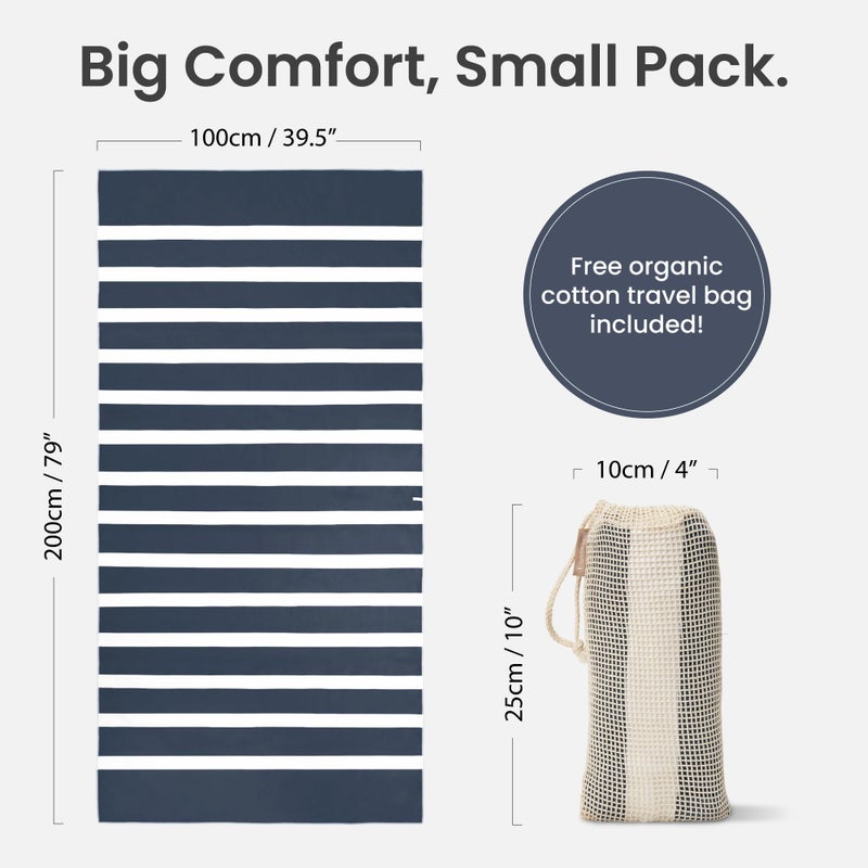 SummerSand Microfiber Beach Towel Extra Large (79 x 39.5 in) - Quick Dry, Sand Free - Compact and Lightweight for Travel - Recycled Materials - Travel Bag Incl - Oversized Pool Towel â€“ Deep Blue - Image 2