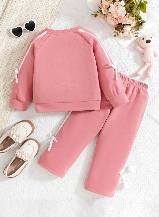 Take Two Bow Detail Round Neck Sweatshirt with Pants Set
