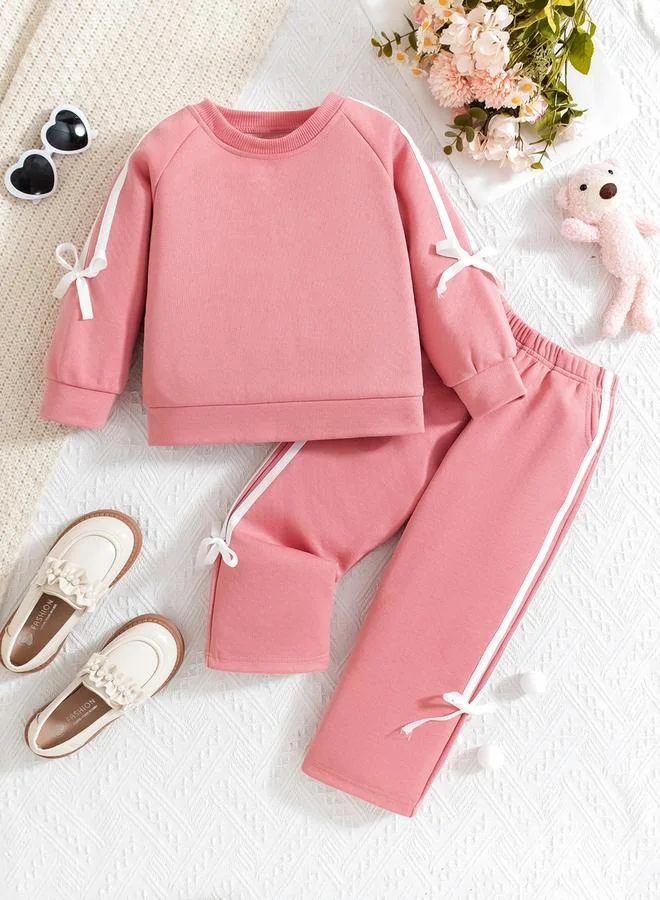 Take Two Bow Detail Round Neck Sweatshirt with Pants Set