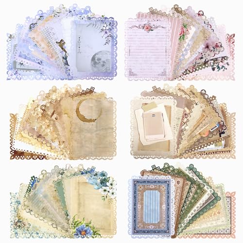 GAUENEEN 60 Sheets Lace Edged Vintage Scrapbook Paper, Assorted Set - 6 Pack Aesthetic Stationery Paper for DIY Art Crafts Scrapbooking Journal Photo Album - Image 1