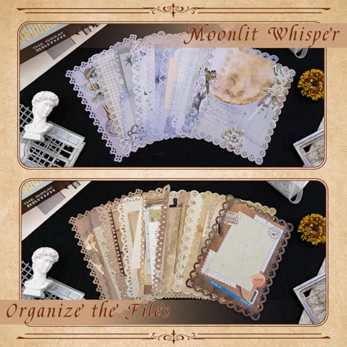 GAUENEEN 60 Sheets Lace Edged Vintage Scrapbook Paper, Assorted Set - 6 Pack Aesthetic Stationery Paper for DIY Art Crafts Scrapbooking Journal Photo Album - Image 5