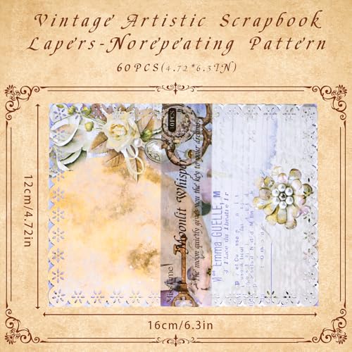 GAUENEEN 60 Sheets Lace Edged Vintage Scrapbook Paper, Assorted Set - 6 Pack Aesthetic Stationery Paper for DIY Art Crafts Scrapbooking Journal Photo Album - Image 2