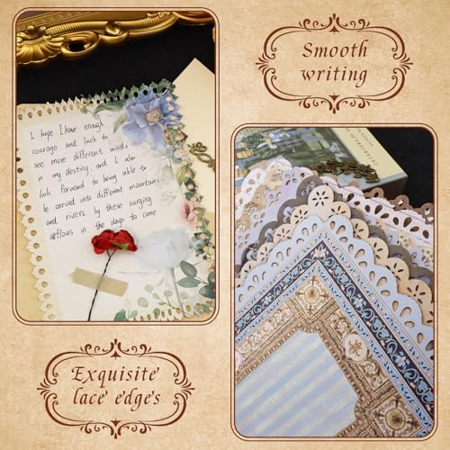 GAUENEEN 60 Sheets Lace Edged Vintage Scrapbook Paper, Assorted Set - 6 Pack Aesthetic Stationery Paper for DIY Art Crafts Scrapbooking Journal Photo Album - Image 3