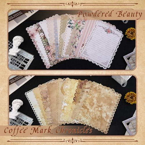 GAUENEEN 60 Sheets Lace Edged Vintage Scrapbook Paper, Assorted Set - 6 Pack Aesthetic Stationery Paper for DIY Art Crafts Scrapbooking Journal Photo Album - Image 4