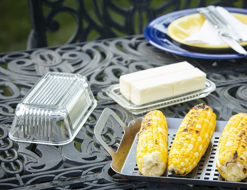 Tablecraft Ribbed Glass Butter Dish - Image 3