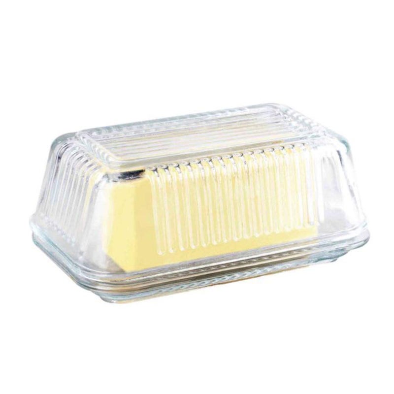 Tablecraft Ribbed Glass Butter Dish - Image 2