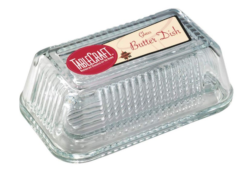 Tablecraft Ribbed Glass Butter Dish - Image 1