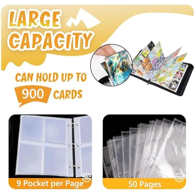 Pokemon SCRAPBOOK FOR POKEMON 900 CARDS, LARGE TRADING CARDS ALBUM CARDS BOOK 9 POCKET, PU PORTABLE WATERPROOF COLLECTOR'S BOOK - Image 5