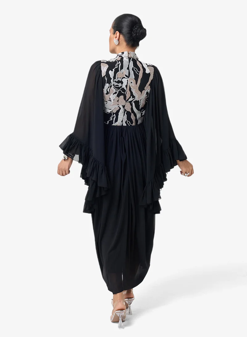 ثريدز باي اجوني Printed Neckband Flared Sleeve Maxi Dress